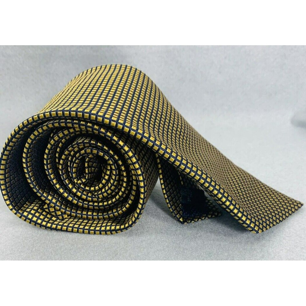 Cremieux Collection Gold Blue Geometric Silk Tie Handmade in USA 59"x3.25" - Picture 13 of 16